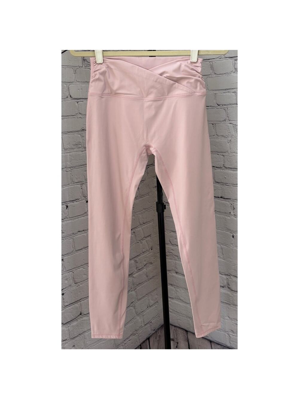 Women’s Baby Pink Cross Waist Ankle Length Leggings (Size L)